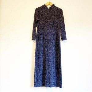 Vintage blue acrylic blend knitted sweater maxi dress with hood medium size